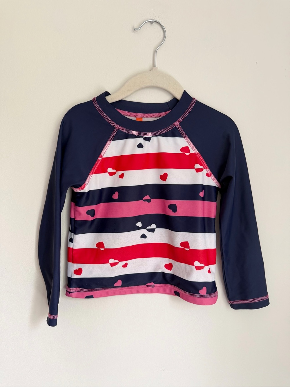 Joe Fresh Navy & Pink Heart Stripe Rash Guard Tee (Size 3)